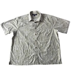 Men’s Croft & Barrow Short Sleeve Button Down Light Green Tan Aloha Style Sz XL